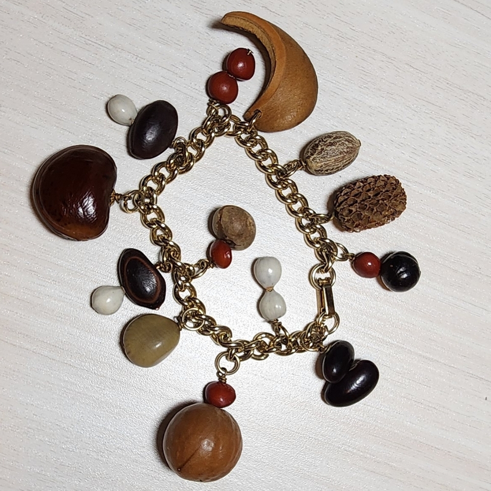 Vintage Natural Seed & Wood Charm Bracelet – Bold Boho Statement